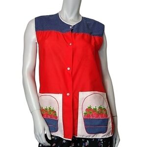 Artistic Apron House Strawberry SZ Large red blue Vintage Grannycore Cottagecore